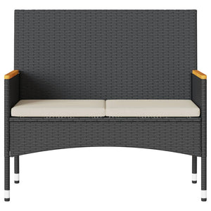 vidaXL Panca da Giardino a 2 Posti Cuscini e Tavolo Nera in Polyrattan
