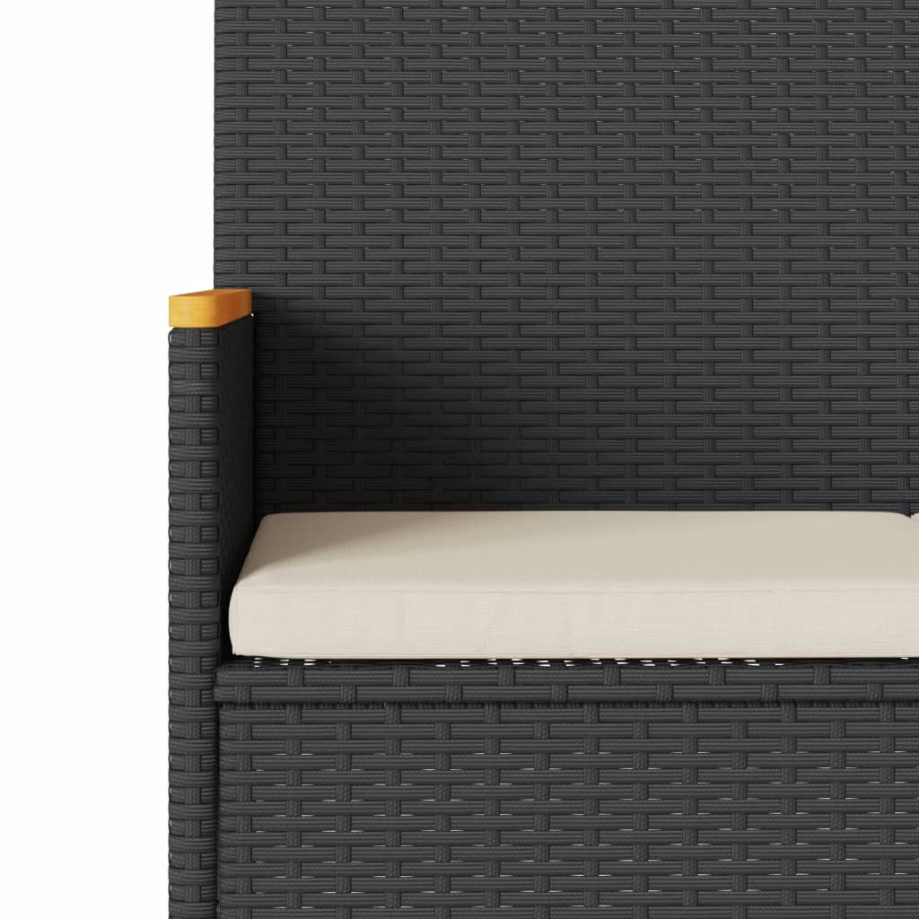vidaXL Panca da Giardino a 2 Posti Cuscini e Tavolo Nera in Polyrattan
