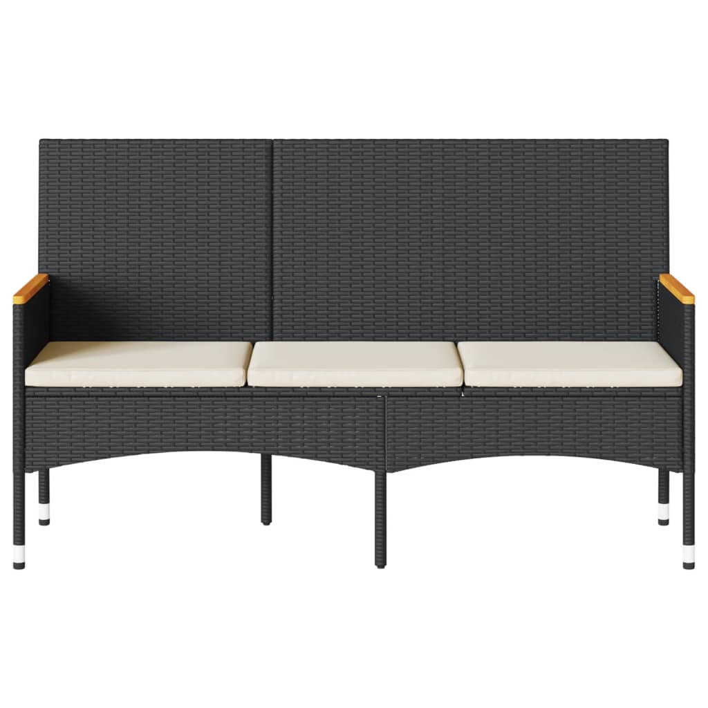 Panca da Giardino a 3 Posti con Cuscini Nera in Polyrattan 365441