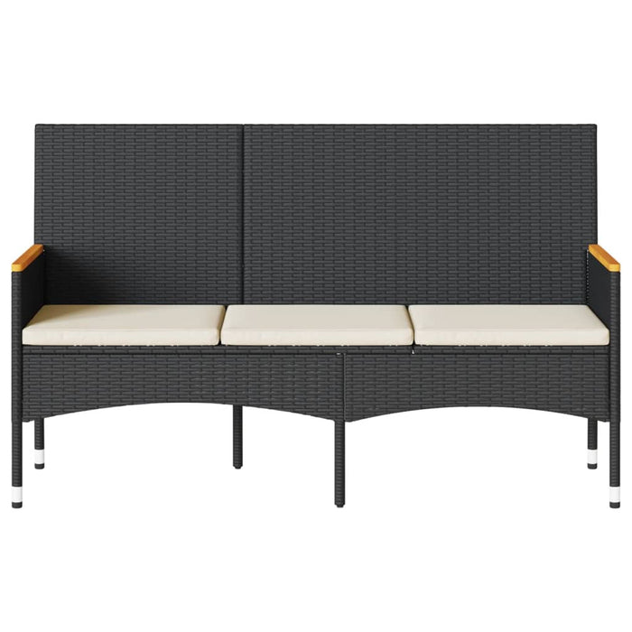 Panca da Giardino a 3 Posti con Cuscini Nera in Polyrattan 365441