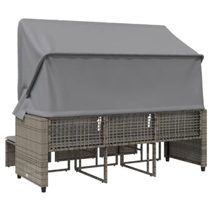 Divano Giardino 3 Posti con Tetto e Sgabelli-Sofa da Giardino-Divanetto da esterno Grigio Polyrattan