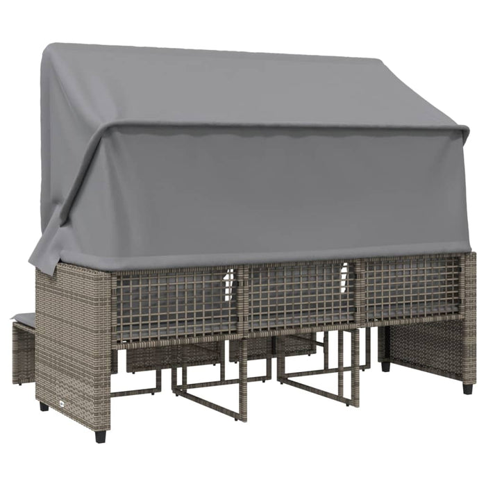 Divano Giardino 3 Posti con Tetto e Sgabelli-Sofa da Giardino-Divanetto da esterno Grigio Polyrattan