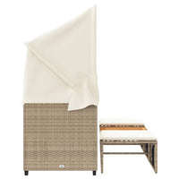 Divano Giardino 3 Posti Baldacchino e Sgabelli Beige Polyrattan 365455