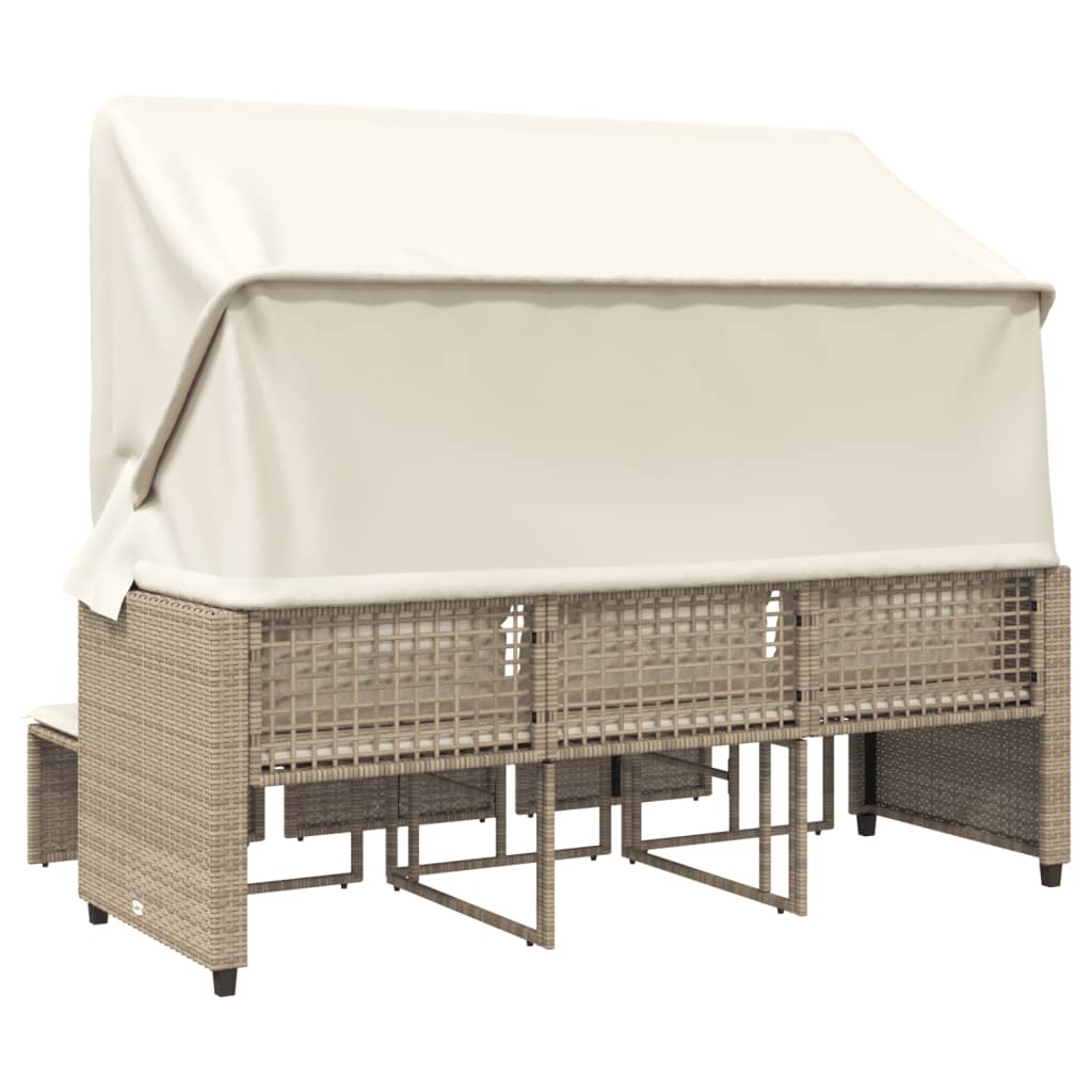 Divano Giardino 3 Posti Baldacchino e Sgabelli Beige Polyrattan 365455