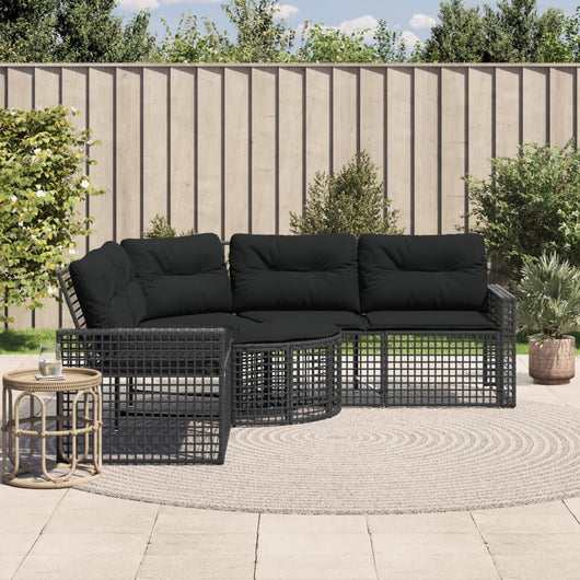 vidaXL Divano da Giardino a L con Cuscini e Pouf Nero in Polyrattan