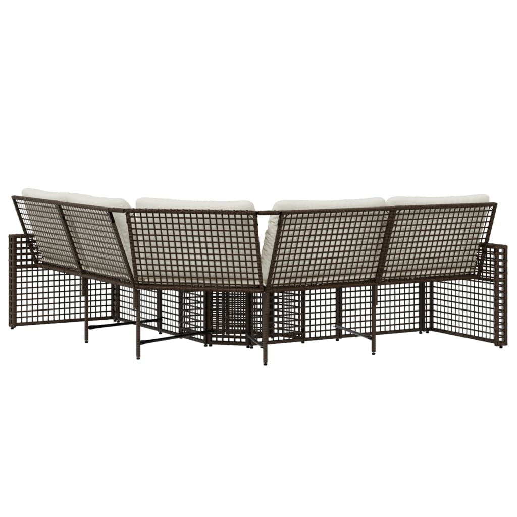 Divano da Giardino a L con Cuscini e Pouf Marrone in Polyrattan 365894