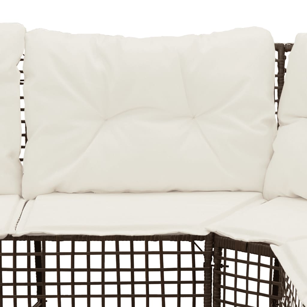 Divano da Giardino a L con Cuscini e Pouf Marrone in Polyrattan 365894