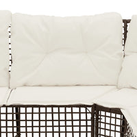 Divano da Giardino a L con Cuscini e Pouf Marrone in Polyrattan 365894