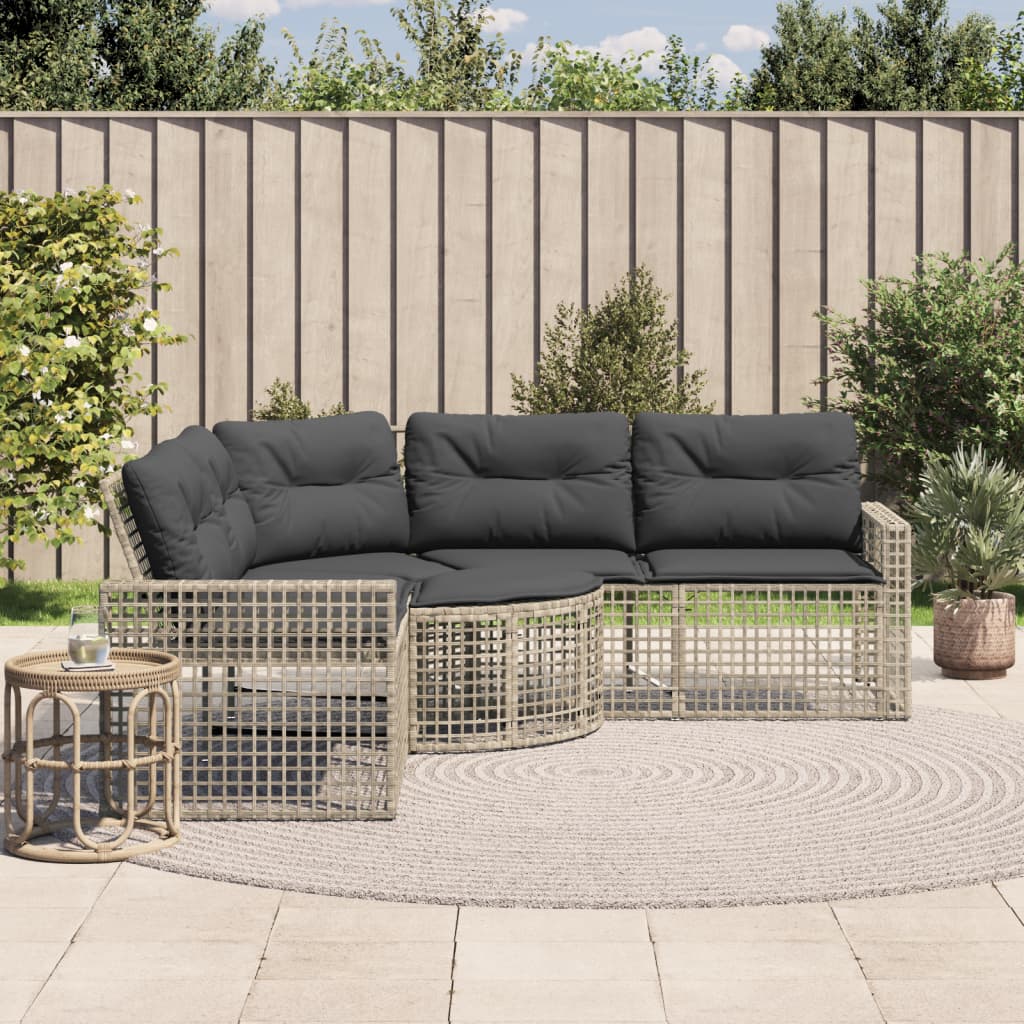 vidaXL Divano da Giardino a L Cuscini e Pouf Grigio Chiaro Polyrattan