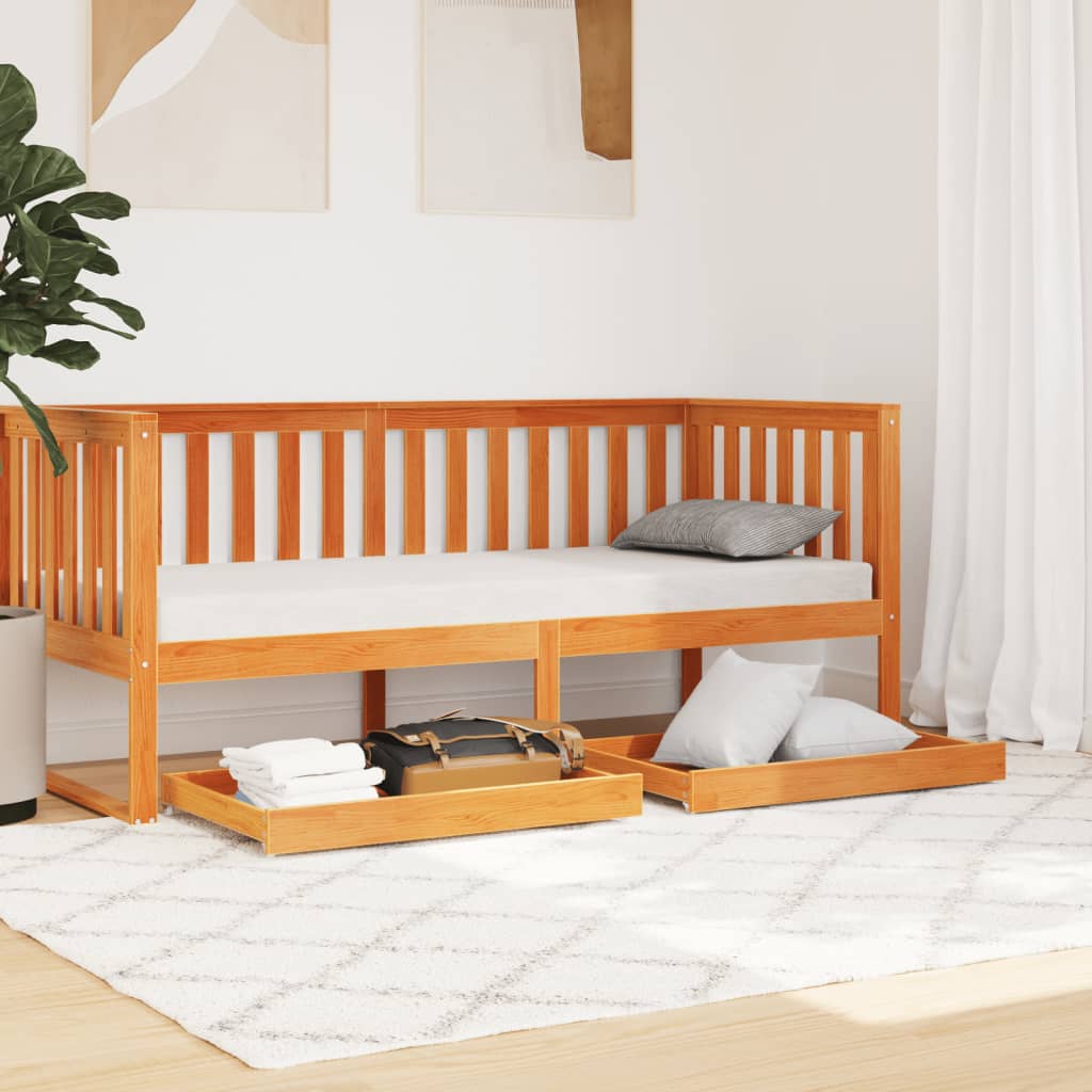 Cassetti per Dormeuse 2pz Marrone Cera Legno Massello di Pino 844134