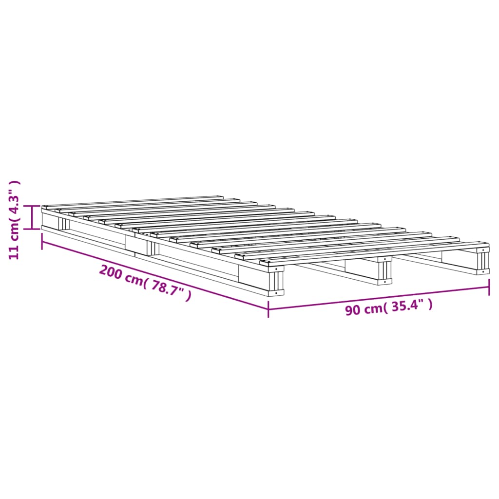 Letto Pallet Marrone Cera 90x200 cm in Legno Massello di Pino 844452