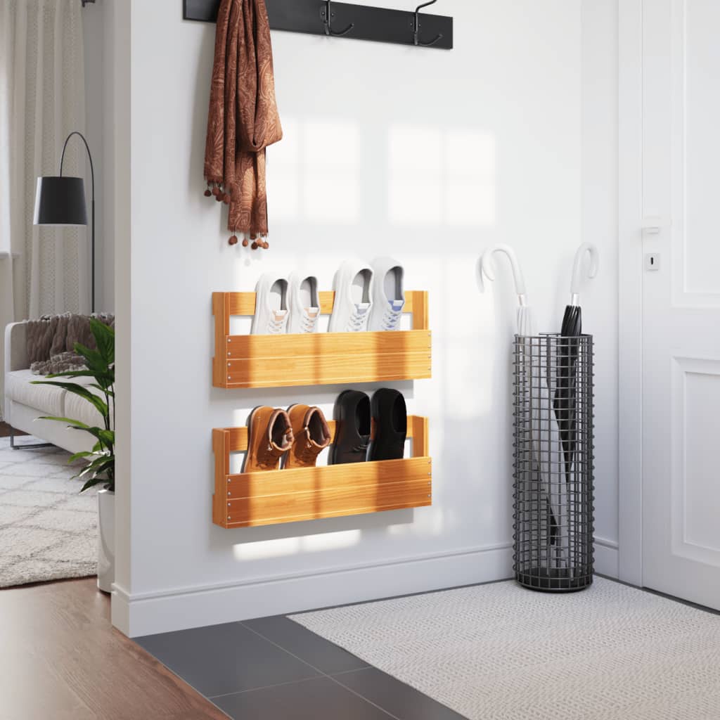 Scarpiere a Parete 2 pz Marrone Cera Legno Massello di Pinocod mxl 87160