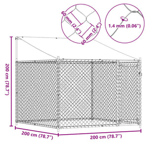 Gabbia per cani con tetto e porta 2 x 2 x 2 m in acciaio zincato grigio 02_0041630