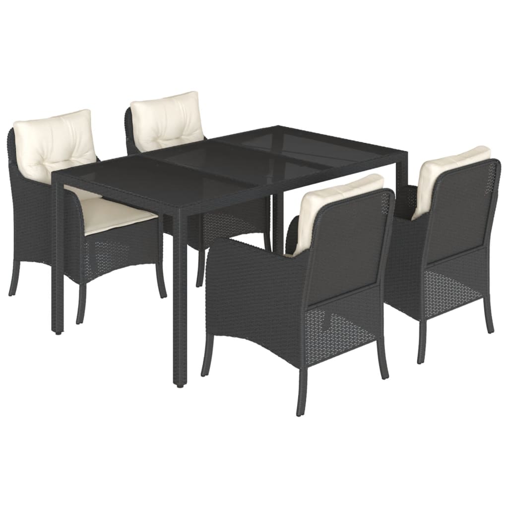 Set da Pranzo da Giardino 5 pz Nero con Cuscini in Polyrattan 3211844