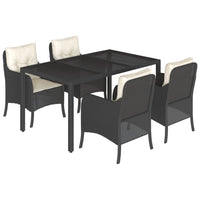 Set da Pranzo da Giardino 5 pz Nero con Cuscini in Polyrattan 3211844