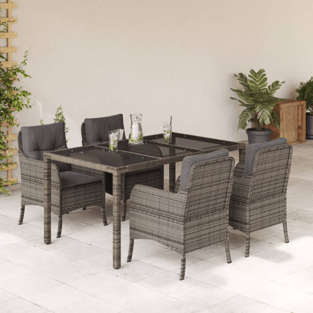 Set da Pranzo da Giardino 5 pz con Cuscini in Polyrattan Grigiocod mxl 111789