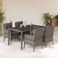 Set da Pranzo da Giardino 5 pz con Cuscini in Polyrattan Grigiocod mxl 111789