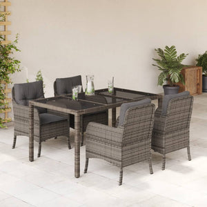 Set da Pranzo da Giardino 5 pz con Cuscini in Polyrattan Grigiocod mxl 111789