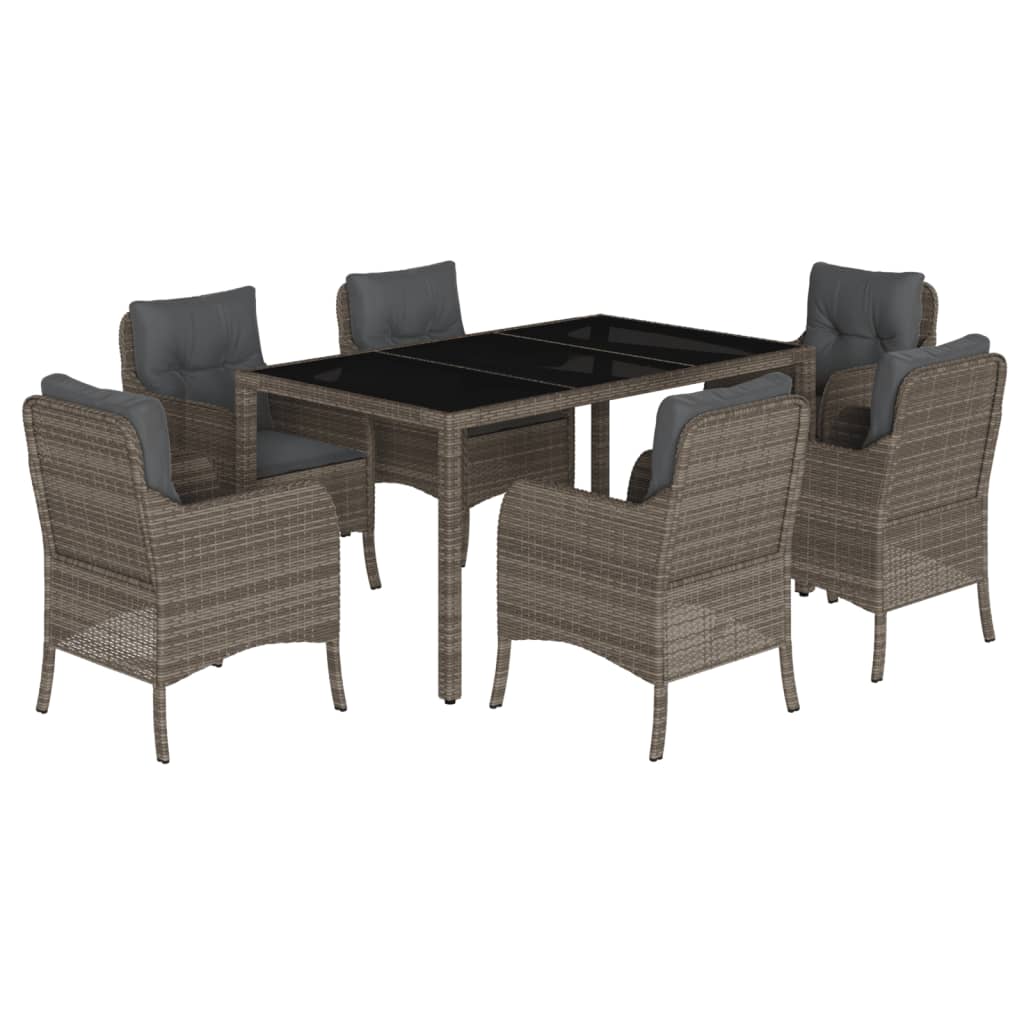 Set da Pranzo da Giardino 7 pz con Cuscini in Polyrattan Grigio 3211857