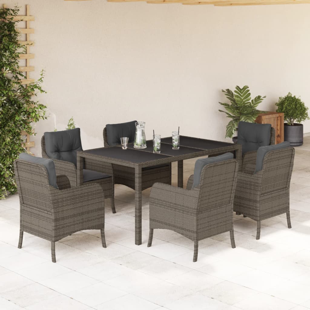Set da Pranzo da Giardino 7 pz con Cuscini in Polyrattan Grigiocod mxl 86890