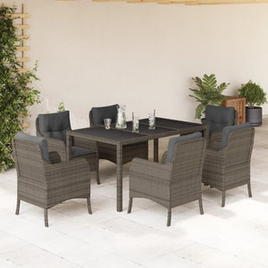 Set da Pranzo da Giardino 7 pz con Cuscini in Polyrattan Grigiocod mxl 86890