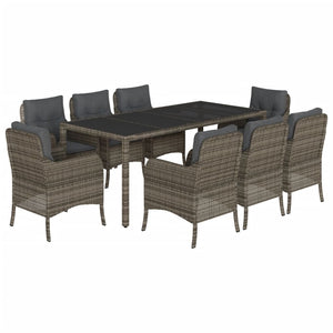 Set da Pranzo da Giardino 9 pz con Cuscini in Polyrattan Grigio 3211859