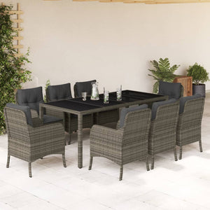 Set da Pranzo da Giardino 9 pz con Cuscini in Polyrattan Grigio 3211859