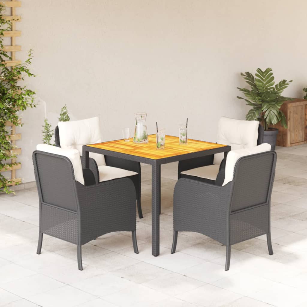 Set da Pranzo da Giardino 5 pz Nero con Cuscini in Polyrattancod mxl 110874