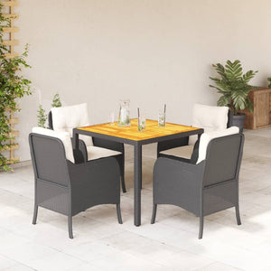 Set da Pranzo da Giardino 5 pz Nero con Cuscini in Polyrattancod mxl 110874