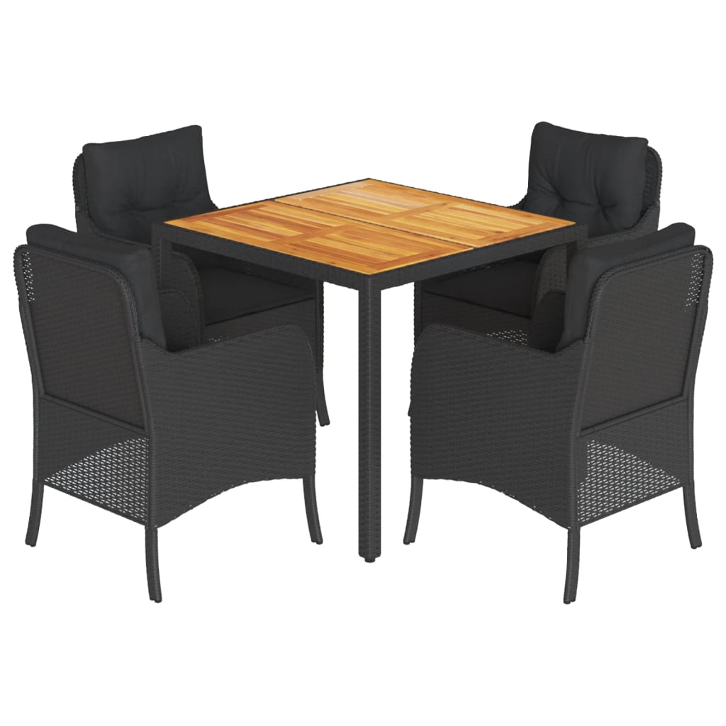 Set da Pranzo da Giardino 5 pz Nero con Cuscini in Polyrattan 3211867