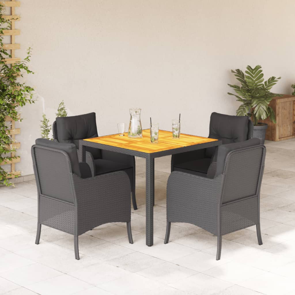 Set da Pranzo da Giardino 5 pz Nero con Cuscini in Polyrattan 3211867