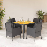 Set da Pranzo da Giardino 5 pz Nero con Cuscini in Polyrattan 3211867