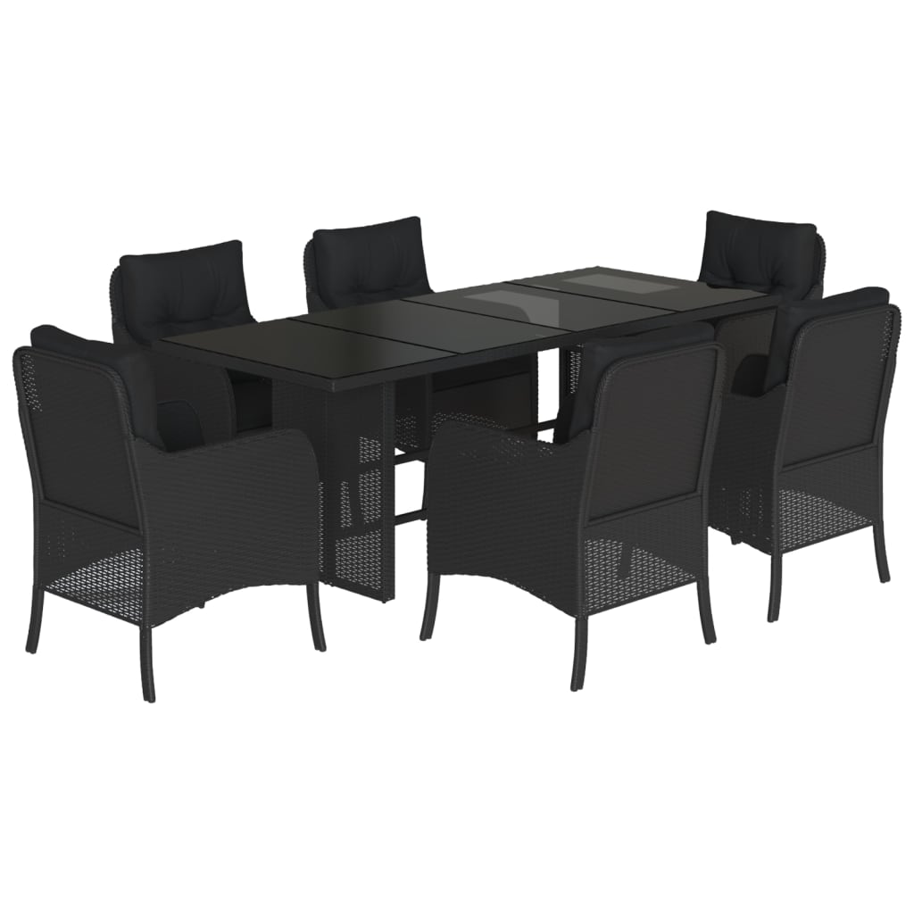 Set da Pranzo da Giardino 7 pz Nero con Cuscini in Polyrattan 3211880