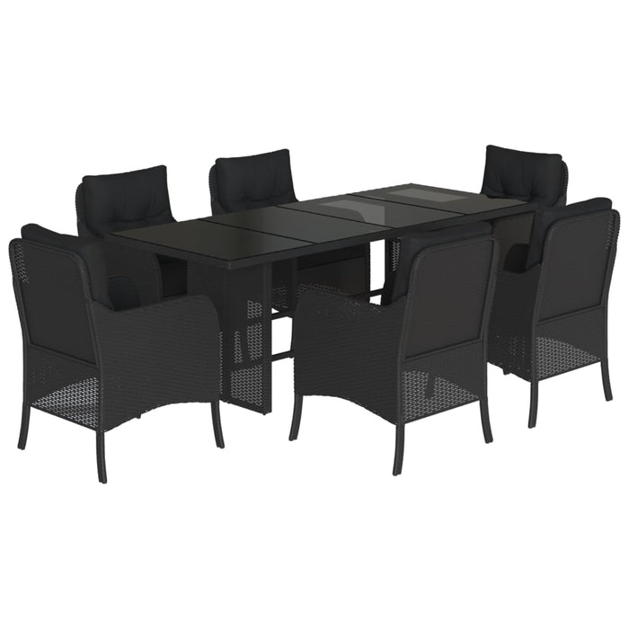 Set da Pranzo da Giardino 7 pz Nero con Cuscini in Polyrattan 3211880