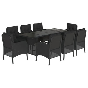 Set da Pranzo da Giardino 9 pz con Cuscini Nero in Polyrattan 3211881