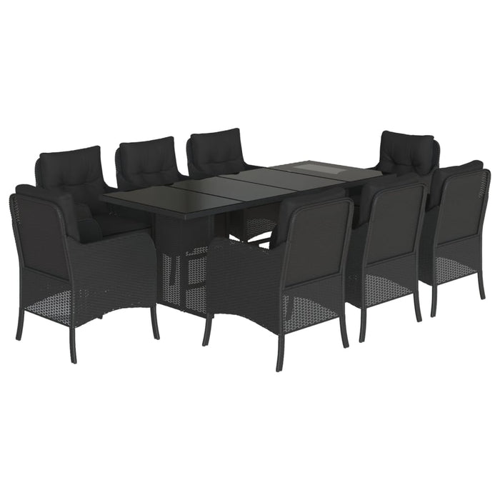 Set da Pranzo da Giardino 9 pz con Cuscini Nero in Polyrattan 3211881