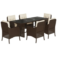 Set da Pranzo da Giardino 7pz con Cuscini in Polyrattan Marrone 3211882