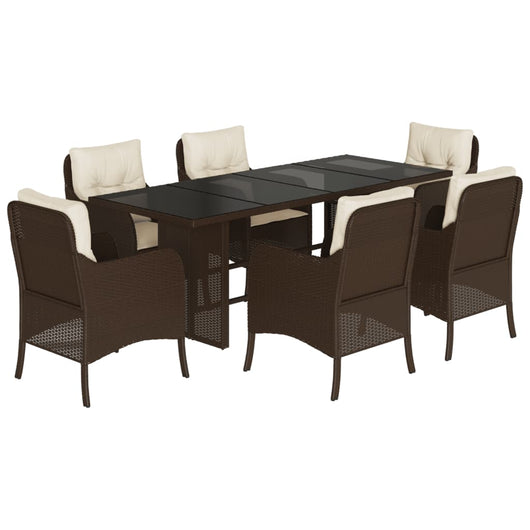 Set da Pranzo da Giardino 7pz con Cuscini in Polyrattan Marrone 3211882