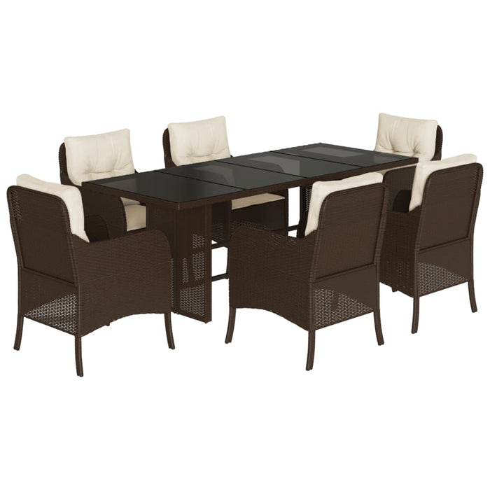 Set da Pranzo da Giardino 7pz con Cuscini in Polyrattan Marrone 3211882