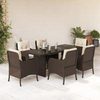 Set da Pranzo da Giardino 7pz con Cuscini in Polyrattan Marrone 3211882