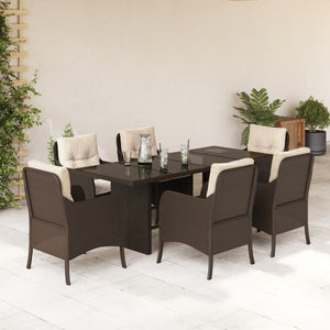 Set da Pranzo da Giardino 7pz con Cuscini in Polyrattan Marrone 3211882