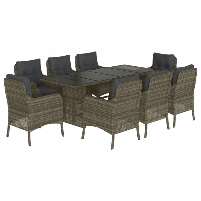 Set da Pranzo da Giardino 9 pz con Cuscini in Polyrattan Grigio 3211885