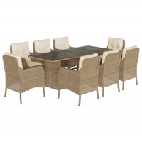 Set da Pranzo da Giardino 9 pz con Cuscini Beige in Polyrattan 3211887