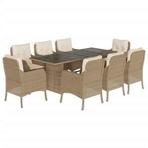 Set da Pranzo da Giardino 9 pz con Cuscini Beige in Polyrattan 3211887