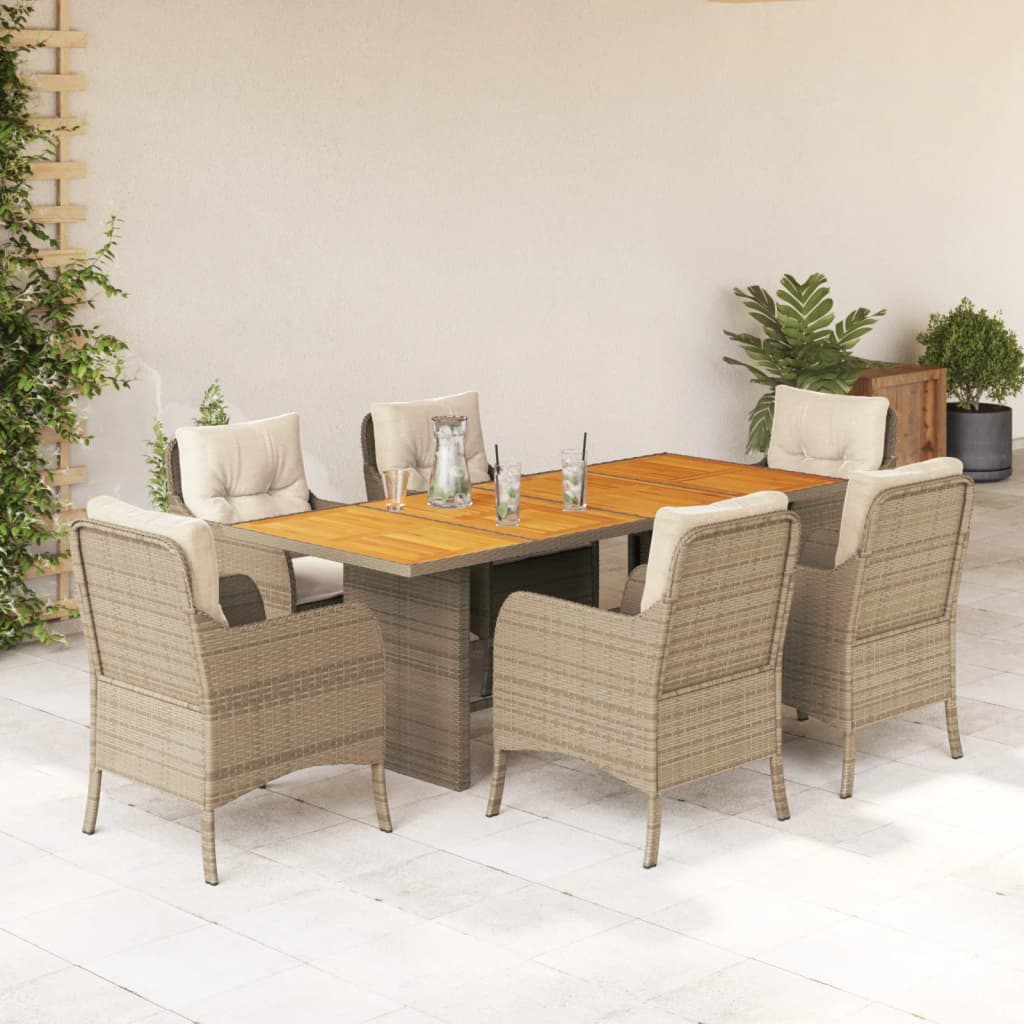 Set da Pranzo da Giardino 7 pz con Cuscini Beige in Polyrattan 3211900