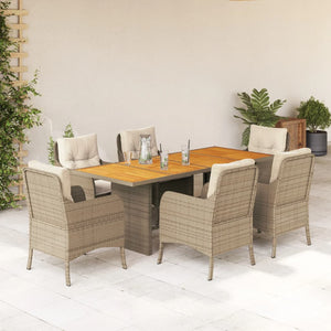 Set da Pranzo da Giardino 7 pz con Cuscini Beige in Polyrattan 3211900