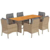 Set da Pranzo da Giardino 7 pz con Cuscini Beige in Polyrattan 3211902