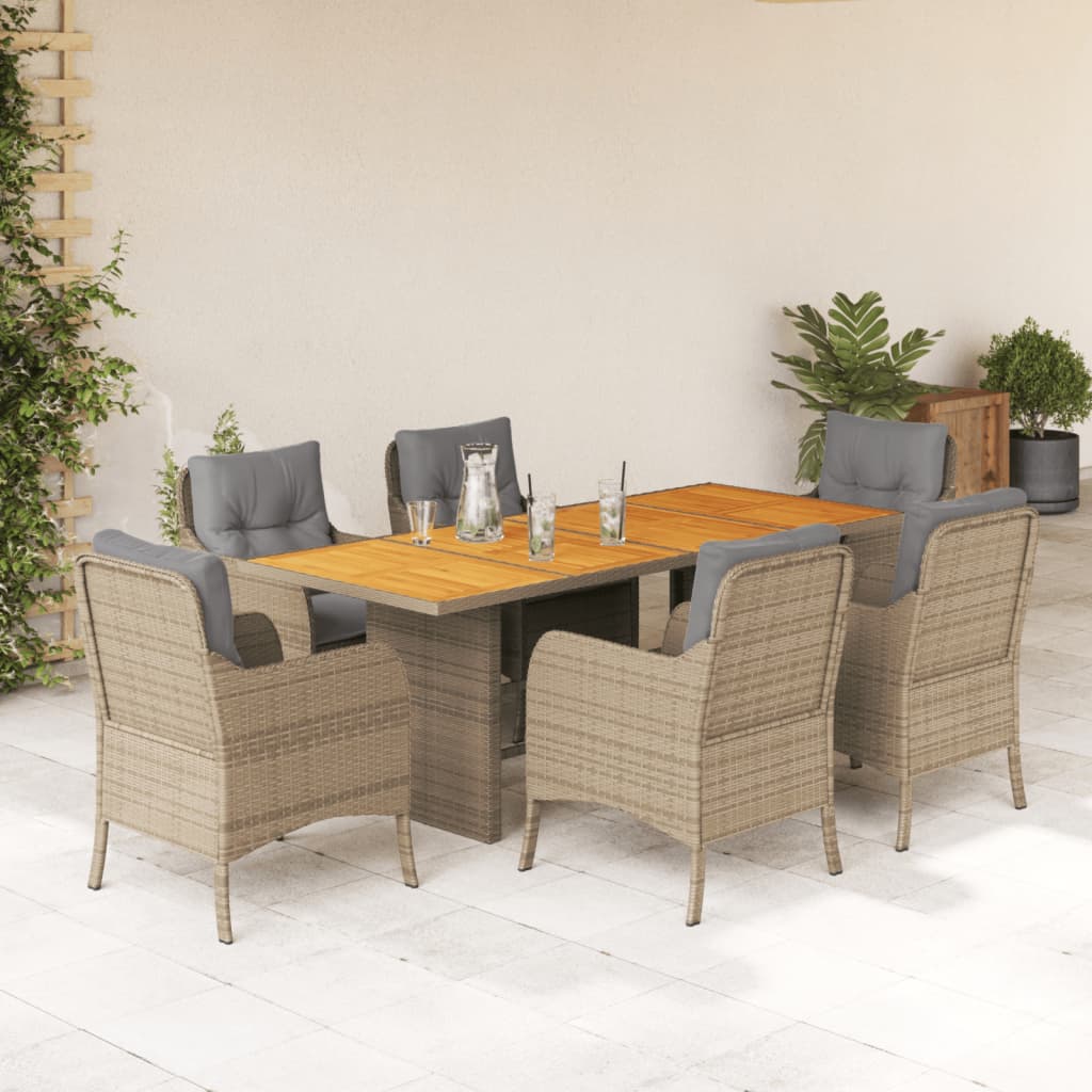 Set da Pranzo da Giardino 7 pz con Cuscini Beige in Polyrattan 3211902