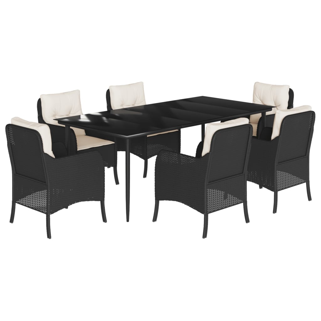 Set da Pranzo da Giardino 7 pz Nero con Cuscini in Polyrattan 3211911