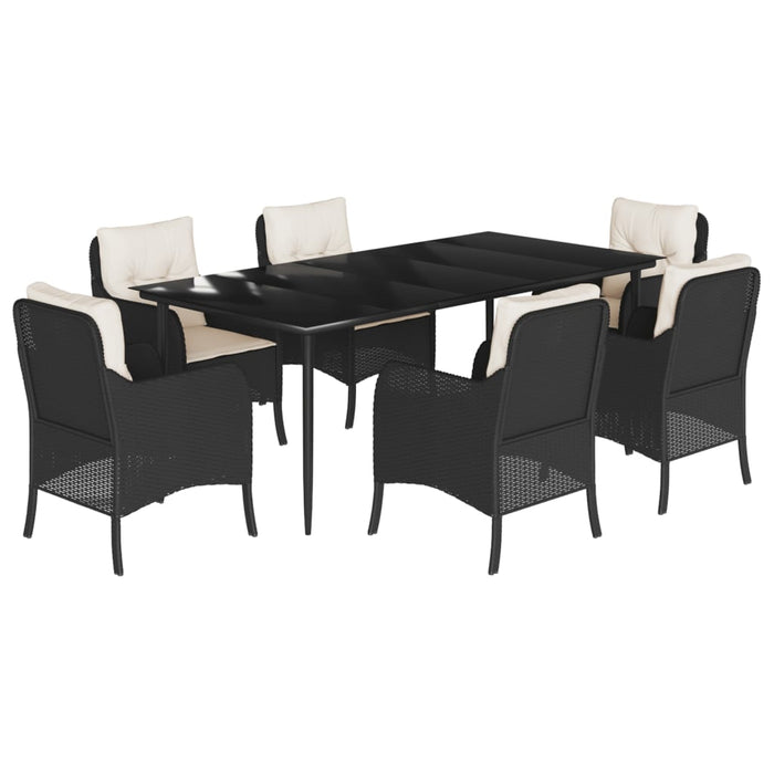 Set da Pranzo da Giardino 7 pz Nero con Cuscini in Polyrattan 3211911
